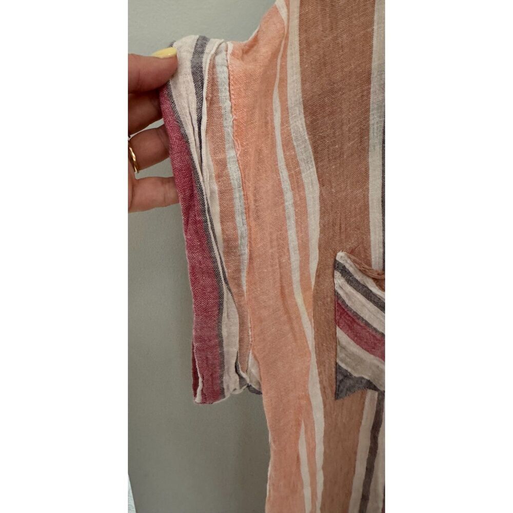 Thread & Supply Linen Blend Striped Button Front Top Women’s M Short Sleeve